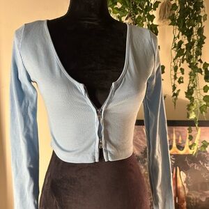 Light Blue Zippered Women's Top